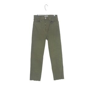 RE/DONE High Rise Ankle Crop Jeans Olive Green Button Fly Raw Hem Denim Size 28